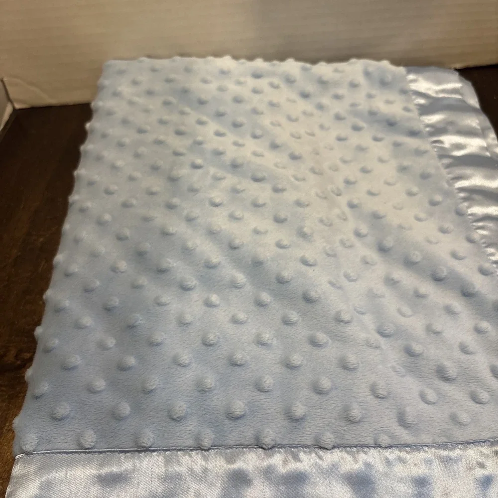 Baby Connection Satin Trim Blue Dot Minky Soft Baby Blanket Security Lovey 30x40